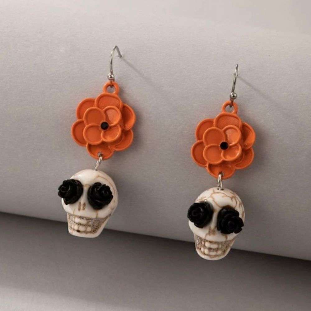 Floral skull Halloween earrings 